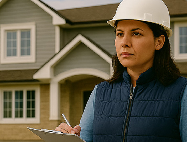 lady out side a house with a clipboard 